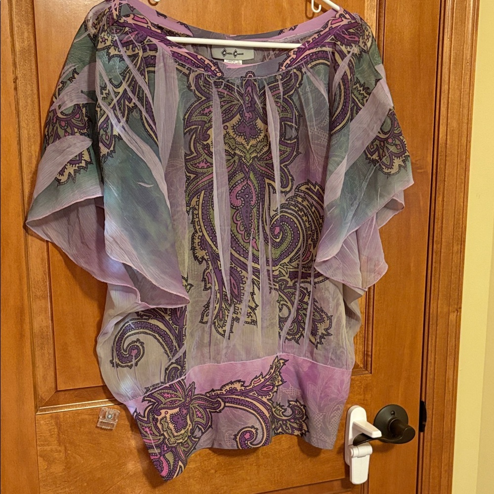 Cover Charge Purple and Green Paisley Blouse -2000s